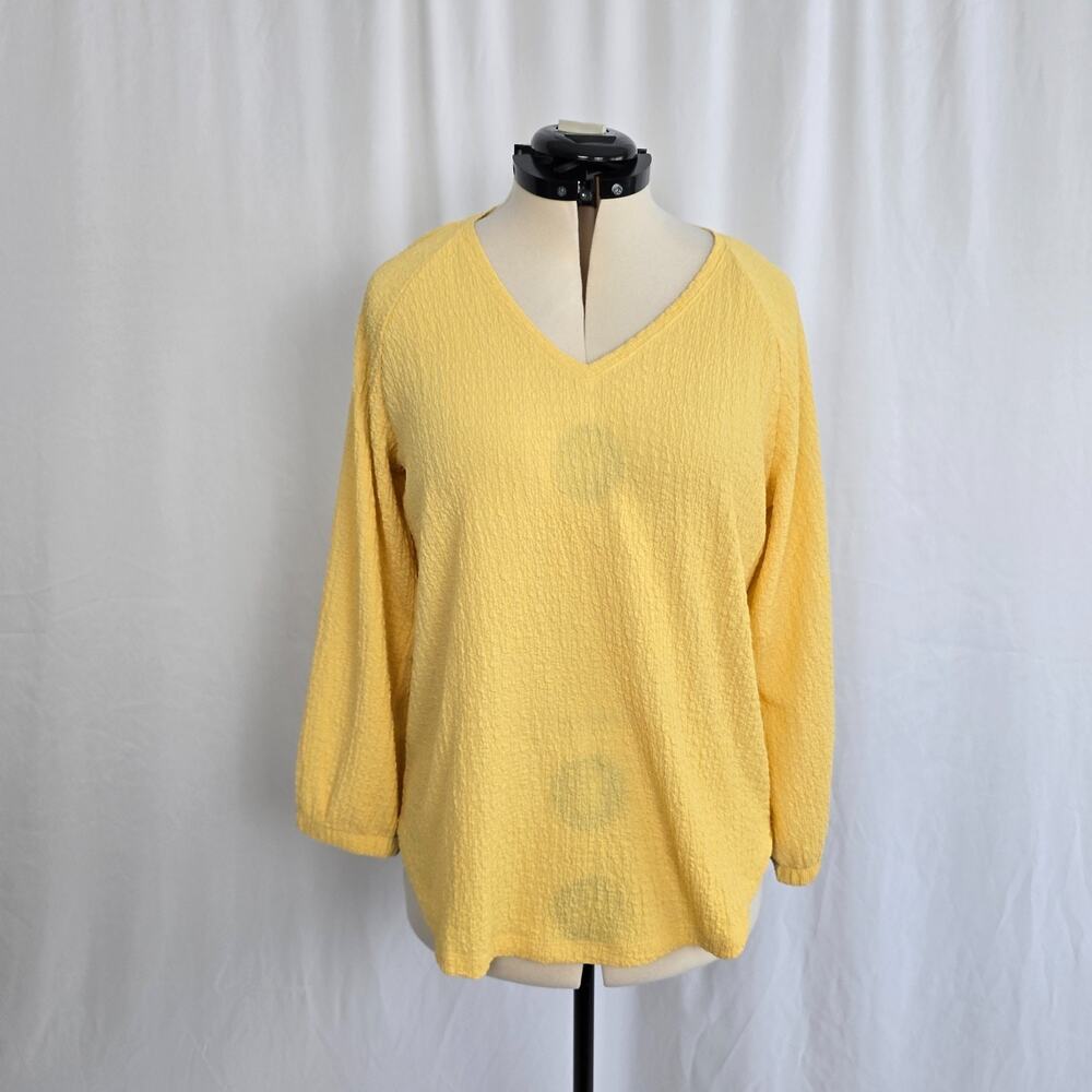 Chico's Crepe Blouse Women's L Yellow V-Neck Long Sleeves V-Neck